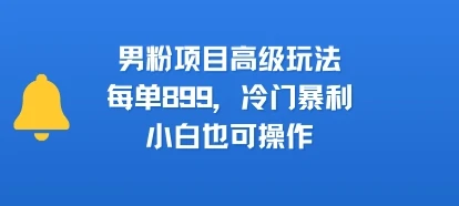 男粉项目高级玩法，每单899，冷门暴利，小白也可操作-副业吧
