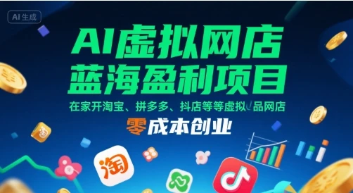 AI虚拟网店蓝海盈利项目，在家开淘宝、拼多多、抖店等虚拟品网店，零成本创业-副业吧