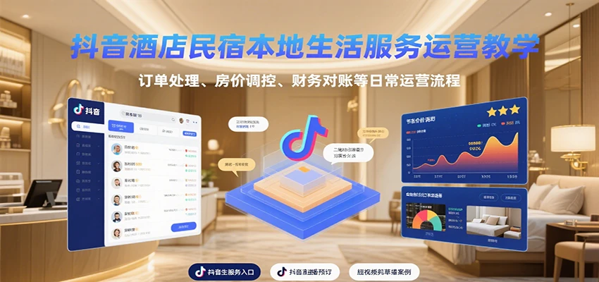 抖音酒店民宿本地生活服务运营教学,订单处理、房价调控、财务对账等日常运营流程-副业吧