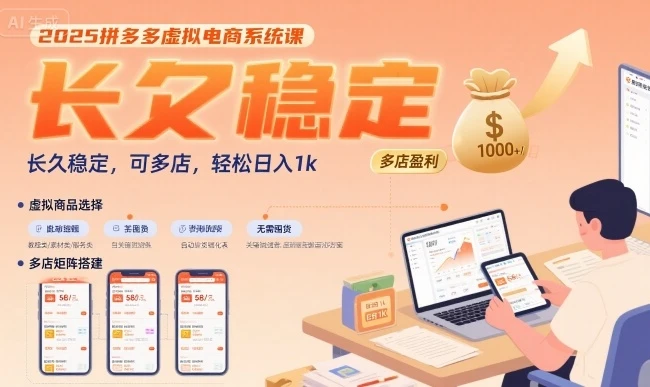 2025拼多多虚拟电商系统课，长久稳定，可多店，轻松日入1k-副业吧
