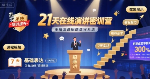21天在线演讲密训营，王牌演讲招商课程系统-副业吧
