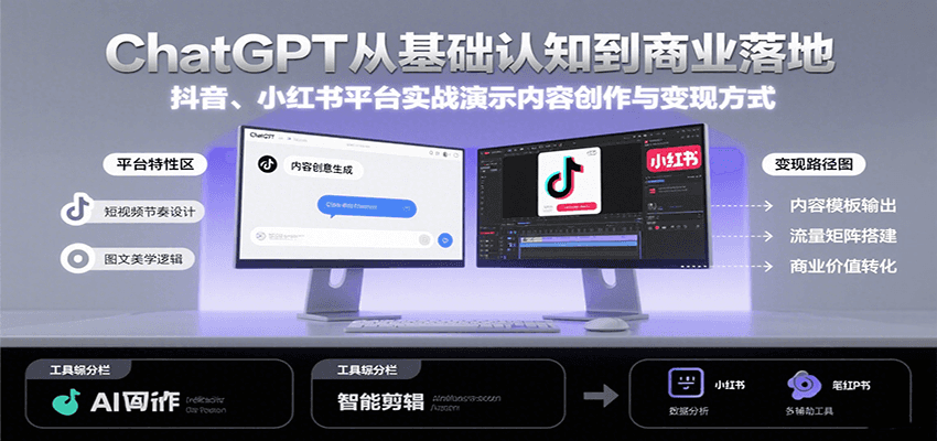 ChatGPT从基础认知到商业落地，实战演示抖音、小红书等平台的内容创作与变现-副业吧