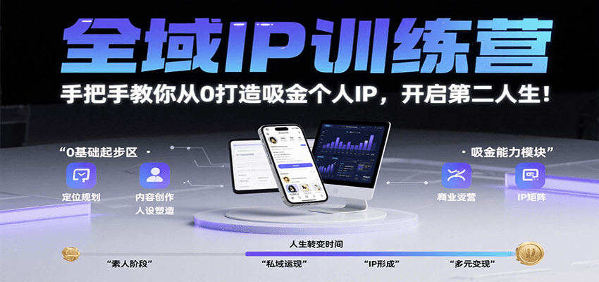 全域IP训练营，手把手教你从0打造吸金个人IP，开启第二人生！-副业吧