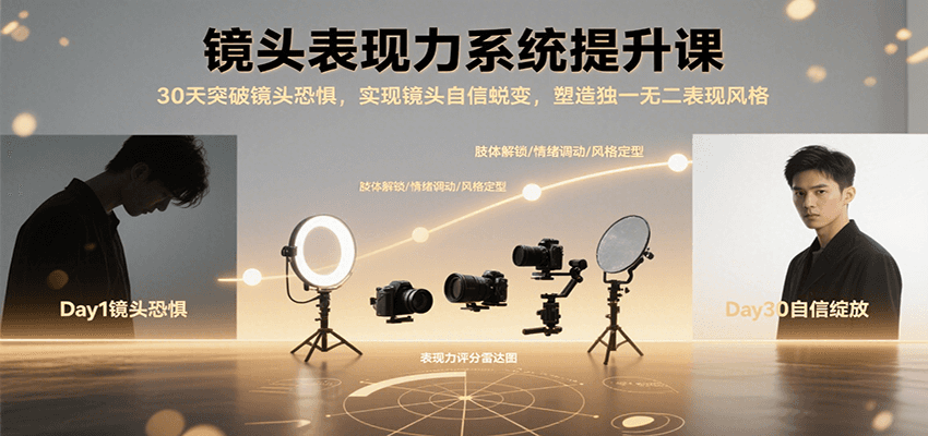 镜头表现力系统提升课,30天突破镜头恐惧实现自信蜕变,塑造独一无二表现风格-副业吧