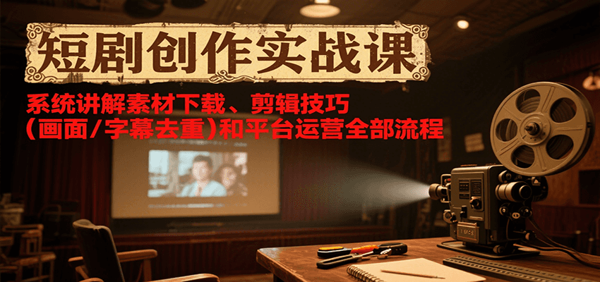 短剧创作实战课，系统讲解素材下载、剪辑技巧(画面/字幕去重)和平台运营全部流程-副业吧