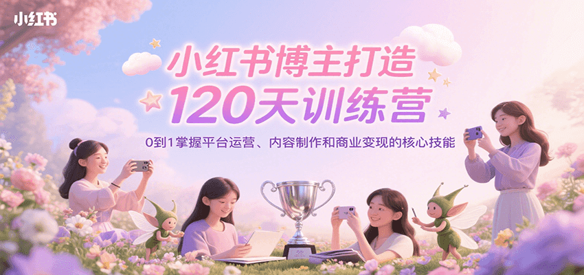 小红书博主打造120天训练营，0到1掌握平台运营、内容制作和商业变现-副业吧