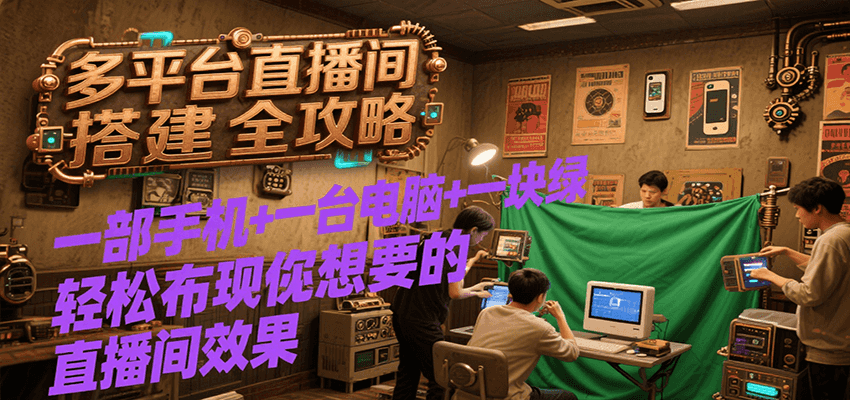 多平台直播间搭建全攻略,一部手机+一台电脑+一块绿布轻松实现你想要的直播间效果-副业吧