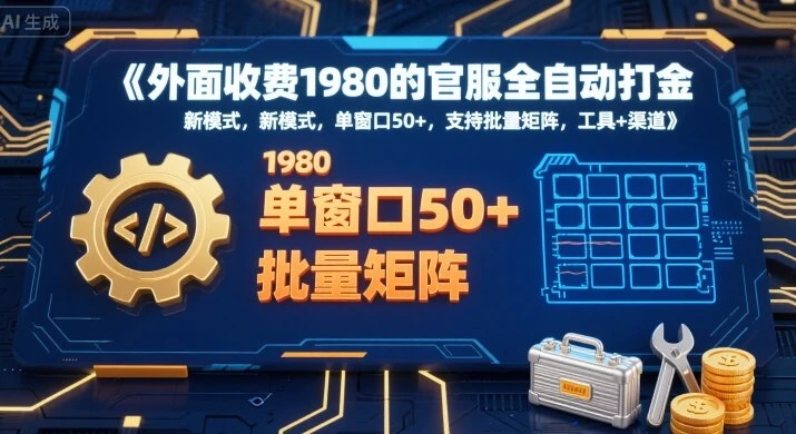 外面收费1980的官服全自动打金，新模式，单窗口50+，支持批量矩阵，工具+渠道【揭秘】-副业吧
