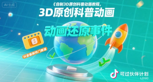 自制3D原创科普动画教程，动画还原事件，抖音最新热门赛道，可过伙伴计划-副业吧
