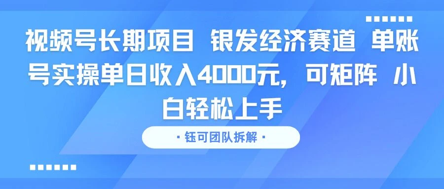 视频号长期项目 银发经济赛道 单账号实操单日收入4000元，可矩阵 小白轻松上手-副业吧