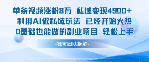 单条视频私域变现4.9k+利用AI做私域玩法 已经开始火热0基础也能做的副业项目轻松上手-副业吧