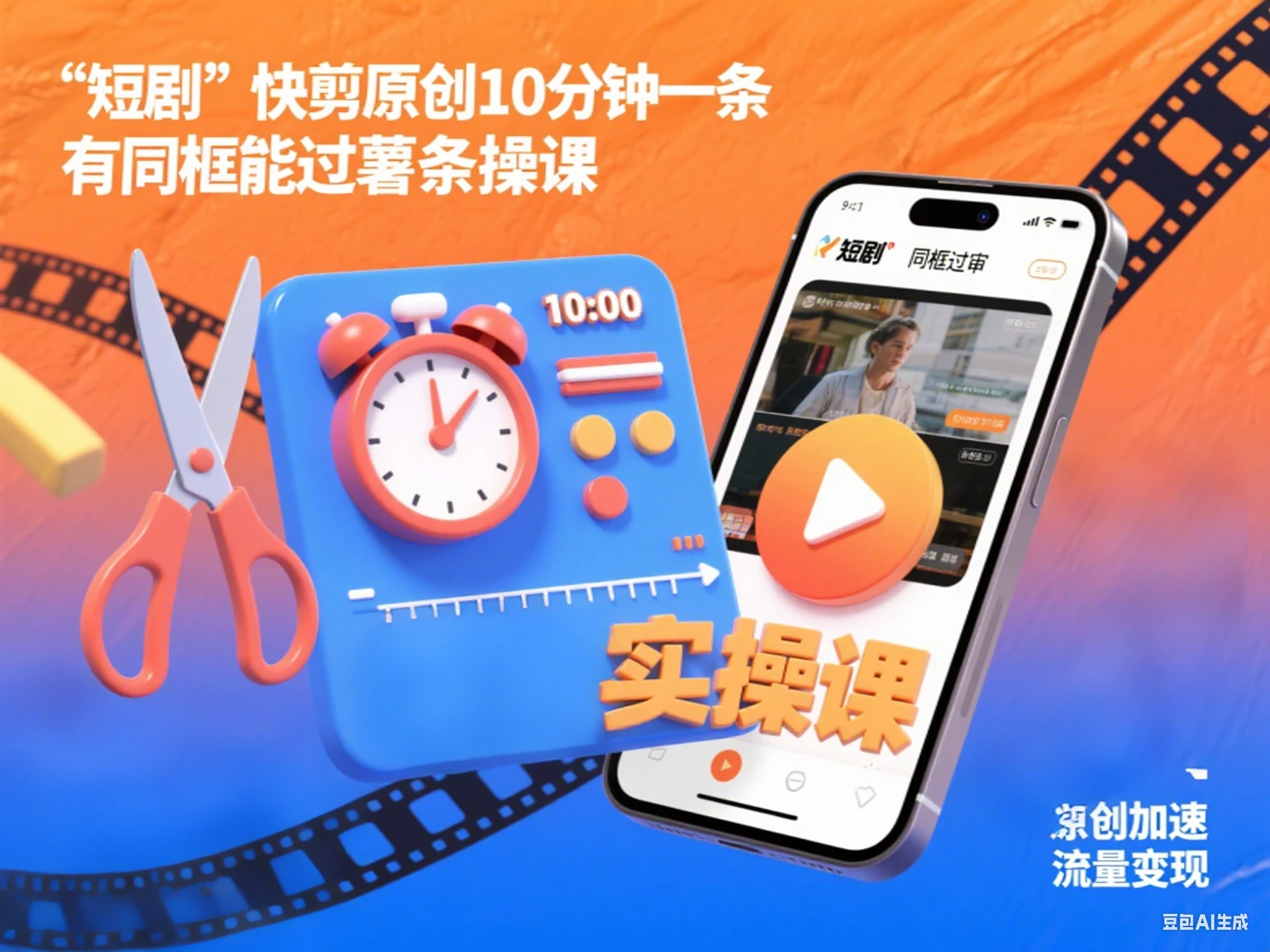 短剧 快剪原创10分钟一条 有同框能过薯条实操课-副业吧