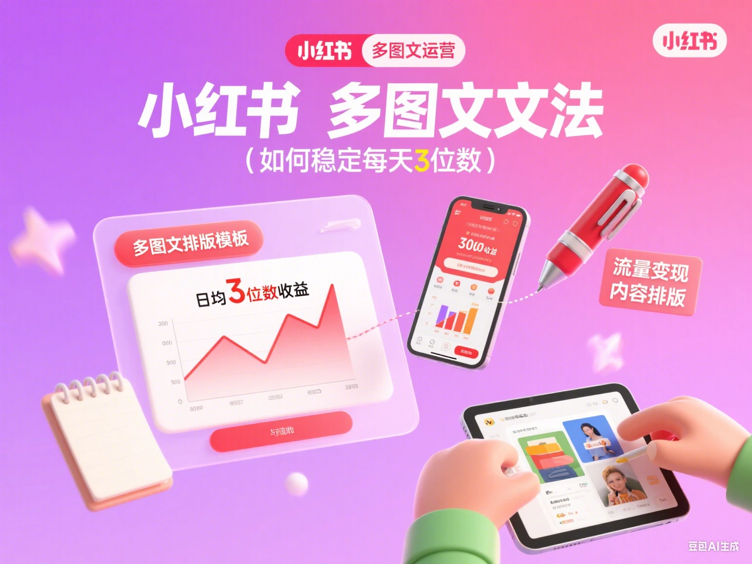 小红书 多图文文法（如何稳定每天3位数）-副业吧