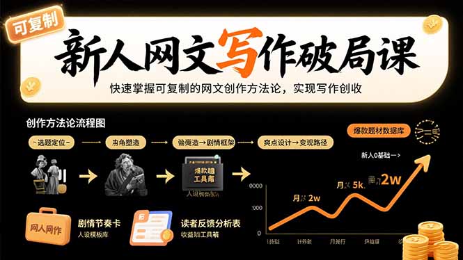 新人网文写作破局课：快速掌握可复制的网文创作方法论，实现写作创收-副业吧