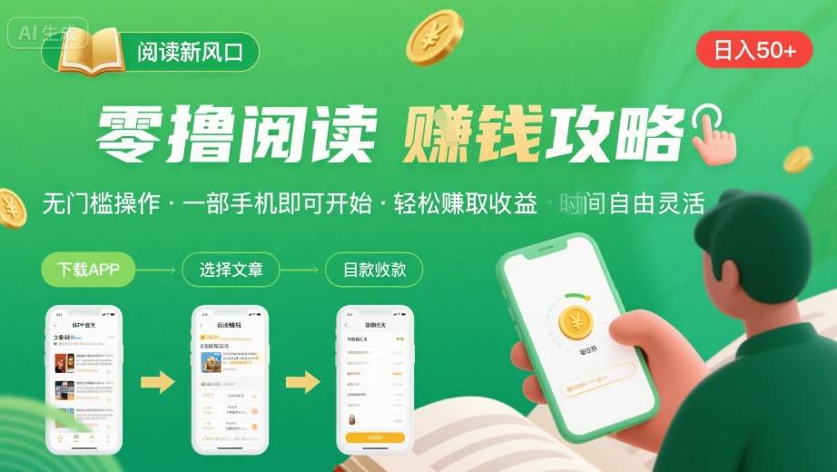 零撸阅读新风口，无门槛轻松挣，一部手机，日入 50-3张【揭秘】-副业吧