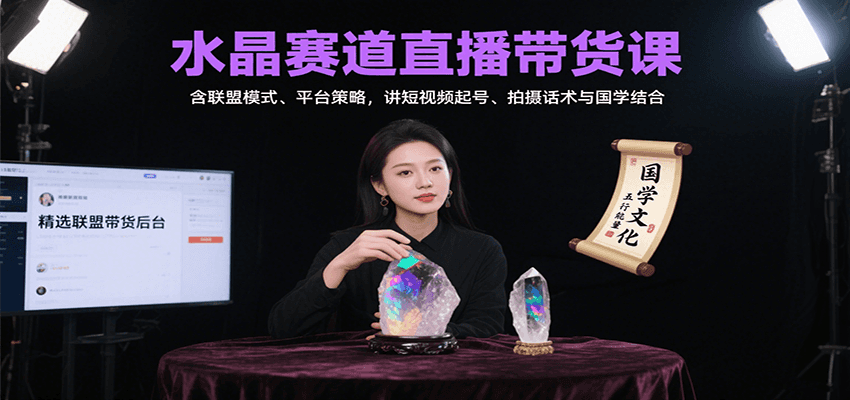 水晶赛道直播带货课：含联盟模式、平台策略，讲短视频起号、拍摄话术与国学结合-副业吧