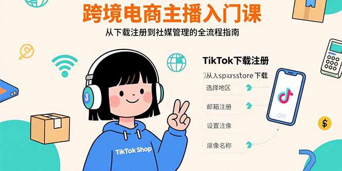 跨境电商主播入门课，TikTok下载注册，支付工具配置，社媒账号管理全流程-副业吧