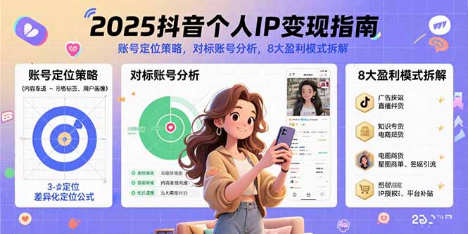 2025抖音个人IP变现指南，账号定位策略，对标账号分析，8大盈利模式拆解-副业吧