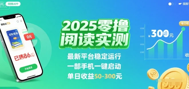 2025实测零撸阅读挂G：最新平台稳定运行，一部手机一键启动，单日收益 50-3张 【揭秘】-副业吧