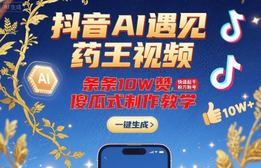抖音AI遇见药王视频，条条10W赞，快速起千粉万粉号，傻瓜式制作教学-副业吧