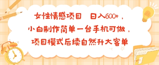 女性情感项目 小白制作简单一台手机可做 项目模式后续自然升大客单 日入6张-副业吧