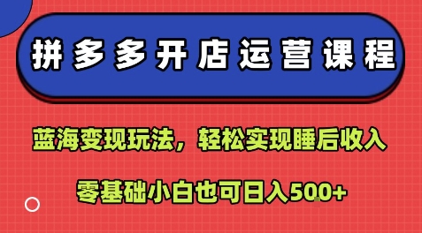 拼多多开店运营课程：蓝海变现玩法，轻松实现睡后收入，零基础小白也可日入5张-副业吧
