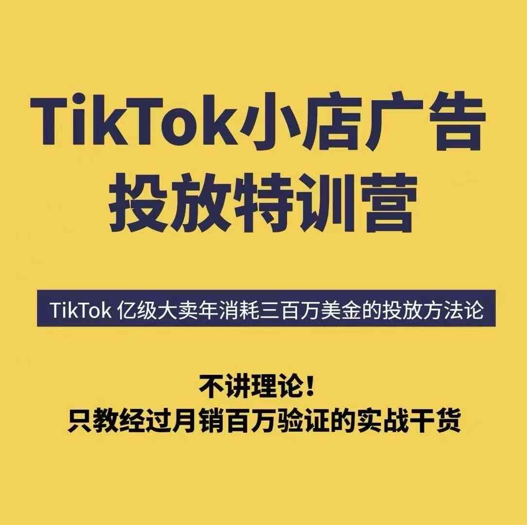 【精】TikTok小店广告投放特训营，6天破局计划专治各种“投不动”，教你经过月销百万验证的实战干货-副业吧
