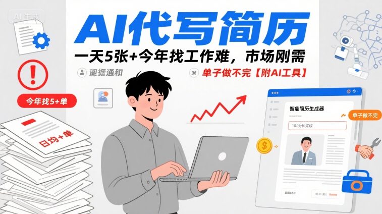 AI代写简历，一天5张+今年找工作难，市场刚需，单子做不完【附AI工具】-副业吧