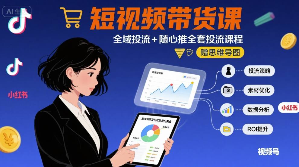 【精】最新短视频带货课，全域投流+随心推全套投流课程+思维导图-副业吧