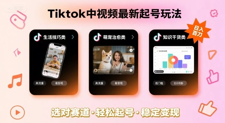 Tiktok中视频最新起号玩法，想要日入百刀，做好这几个赛道就可以了-副业吧