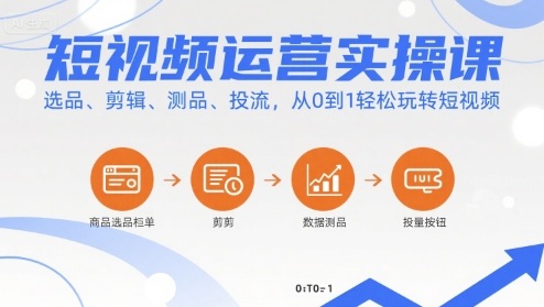 短视频运营实操课,选品、剪辑、测品、投流,从0到1轻松玩转短视频-副业吧