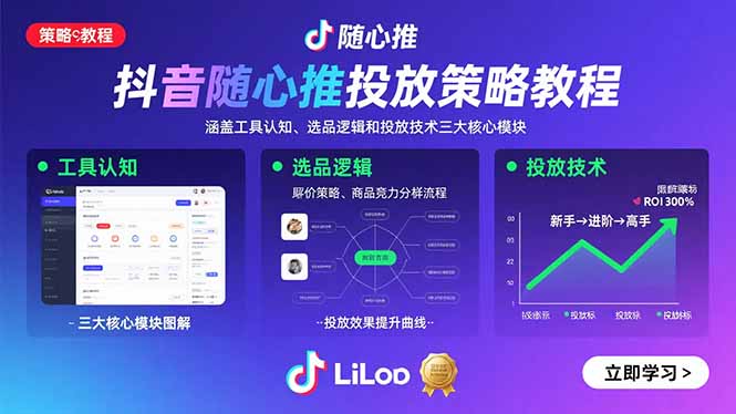 抖音随心推投放策略教程：涵盖工具认知、选品逻辑和投放技术三大核心模块-副业吧