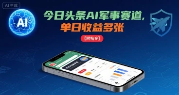 今日头条AI军事赛道，单日收益多张 ，手机可做【附指令】-副业吧