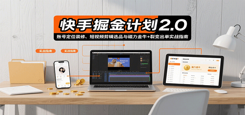 快手掘金计划2.0,账号定位装修、短视频剪辑选品与磁力金牛+裂变出单实战指南-副业吧