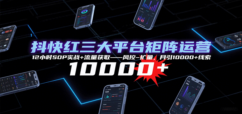 抖快红三大平台矩阵运营,12小时SOP实战+流量获取-风控-扩量,月引10000+线索-副业吧