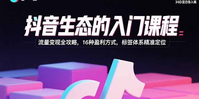 抖音生态的入门课程：流量变现全攻略，16种盈利方式，标签体系精准定位-副业吧