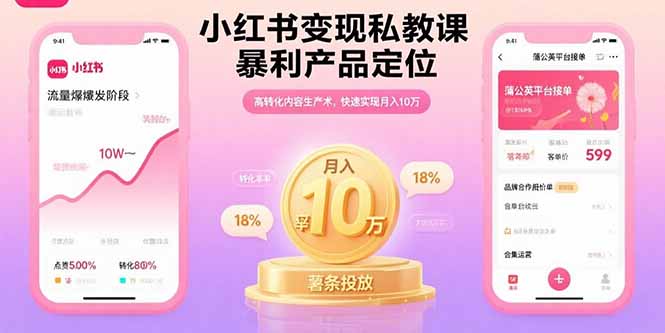 小红书变现私教课，暴利产品定位，高转化内容生产术，快速实现月入10万-副业吧