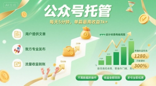 【公众号托管 】我提供文章，你发布，每天5分钟，单篇最高收益1k+【揭秘】-副业吧