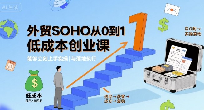 外贸SOHO从0到1低成本创业课，能够立刻上手实操与落地执行-副业吧