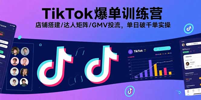 TikTok爆单训练营,店铺搭建/达人矩阵/GMV投流,单日破千单实操-副业吧