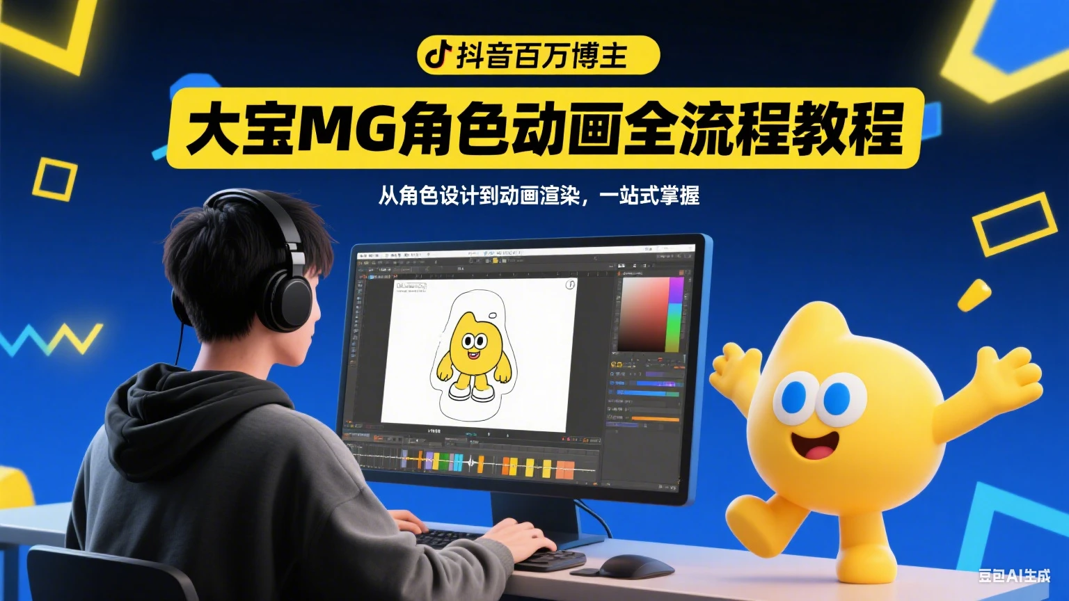 【精】抖音百万博主，大宝MG角色动画全流程教程-副业吧