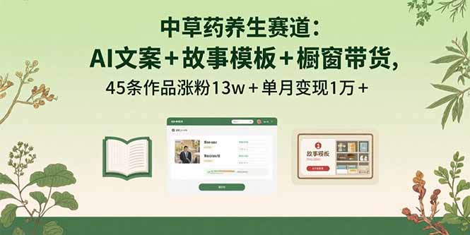 中草药养生赛道：AI文案+故事模板+橱带货，45条作品涨粉13w+单月变现1万+-副业吧