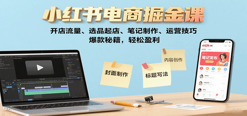小红书电商掘金课:开店流量、选品起店、笔记制作、运营技巧,爆款秘籍,轻松盈利-副业吧