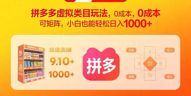 拼多多虚拟类目玩法，0成本，可矩阵，小白也能轻松日入1000+-副业吧