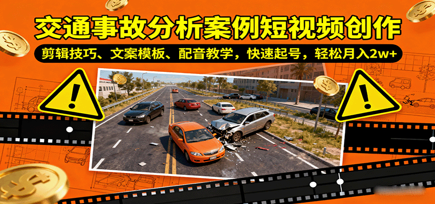 交通事故分析案例短视频创作，剪辑技巧、文案模板、配音教学，快速起号，轻松月入2w+-副业吧