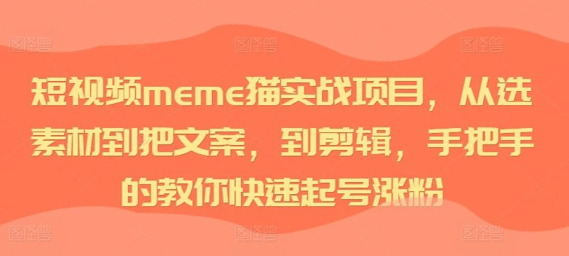 【精】短视频meme猫实战项目，从选素材到把文案，到剪辑，手把手的教你快速起号涨粉-副业吧