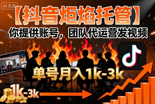 【抖音炬焰托管】你提供账号，团队代运营发视频，单号月入1k+【揭秘】-副业吧