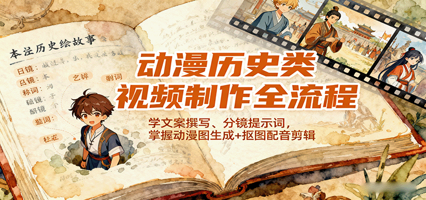 动漫历史类视频制作全流程，学文案撰写、分镜提示词，掌握动漫图生成+抠图配音剪辑-副业吧