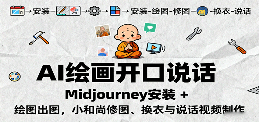 AI绘画开口说话，Midjourney安装 + 绘图出图，小和尚修图、换衣与说话视频制作-副业吧