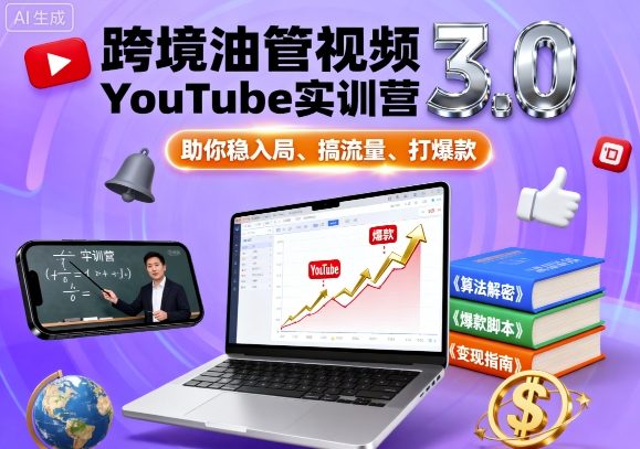 跨境油管视频YouTube实训营3.0,助你稳入局、搞流量、打爆款-副业吧